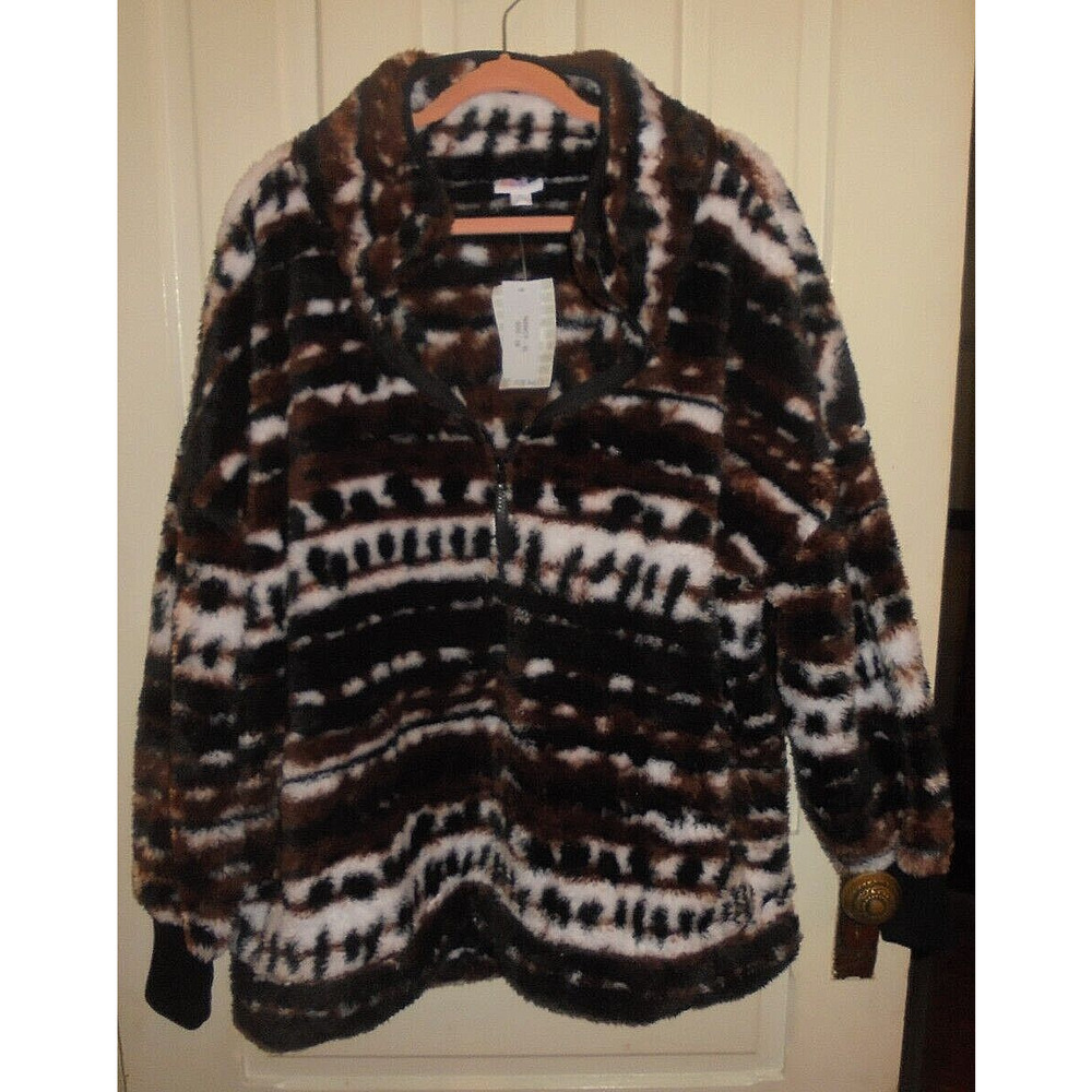 LuLaRoe Nancy Sherpa Pullover size XL Black/Brown/White BNWT